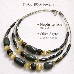 Vintage Nephrite Jade and Olive Agate Necklace